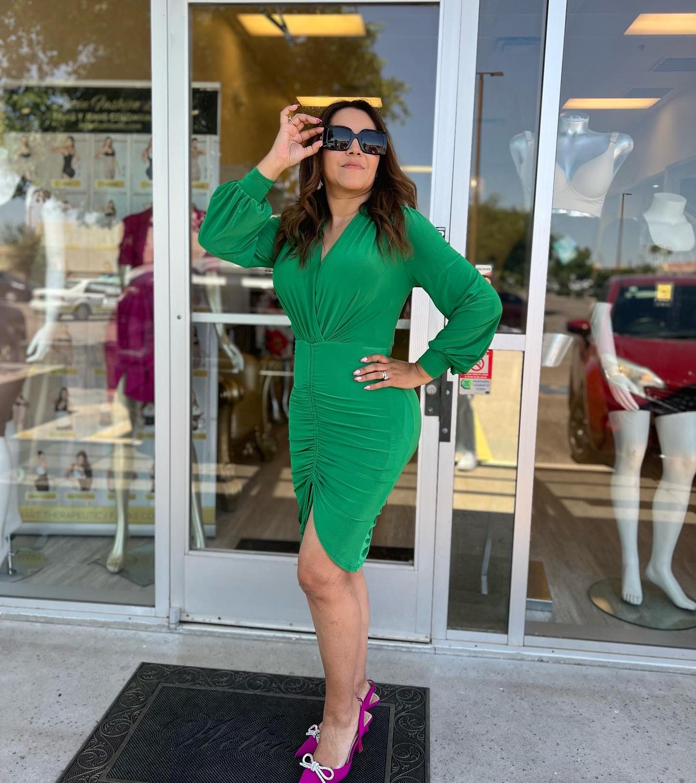latina green dress Argentine Tango Dress Emerald Green Latin Dance Dress with Special Cut Emerald Latin Dress Rhythm Dress L0038